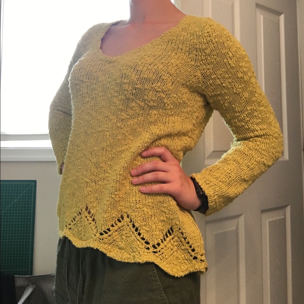 Free People Chartreuse Knit Sweater